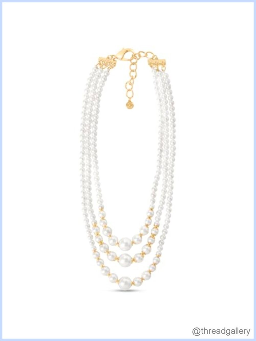 Three Strand Pearl and Gold Ball Necklace Gold Plated Brass